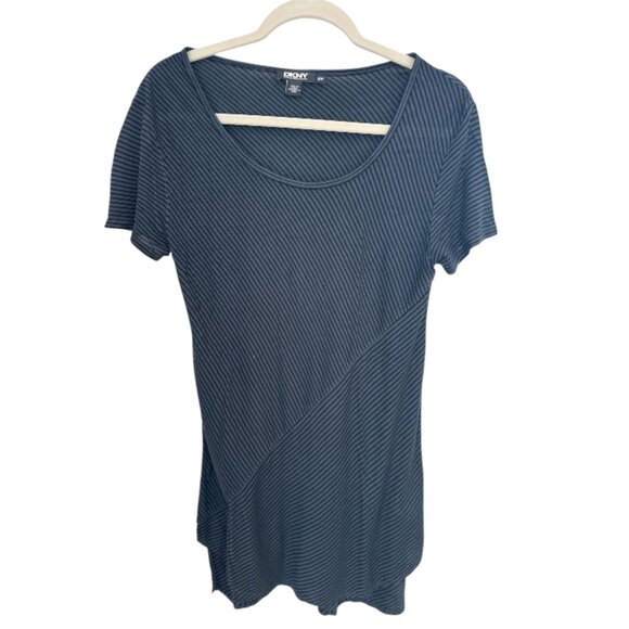 DKNY striped short-sleeve tunic with an asymmetrical hem, size extra small - Picture 1 of 12